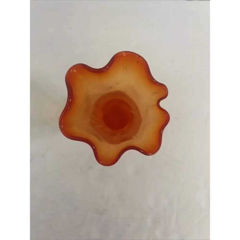 Vintage Red, Orange& White Swirl Glass Bud Vase With‎ Ruffle Top